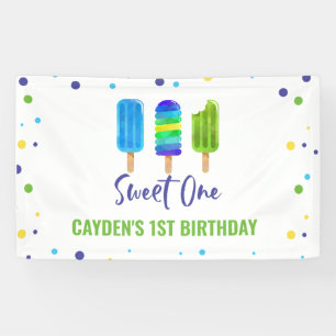 Süße Eins 1. Geburtstag Eis Am Rande Blau Grün Banner