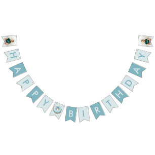 Süße/eins Donut 1. Geburtstagsbanner   Pastellblau Wimpelkette