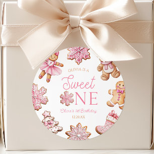 Süße Eins Rosa Lebkuchen 1. Geburtstagsfeier Runder Aufkleber