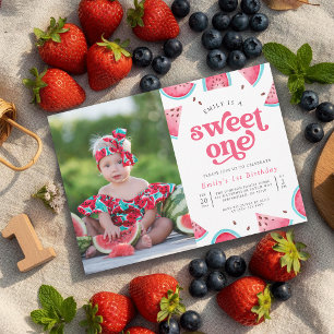 Süße Eins Wassermelone Mädchen Foto 1. Geburtstag Einladung