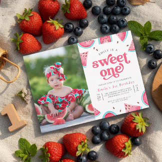 Süße Eins Wassermelone Mädchen Foto 1. Geburtstag Einladung