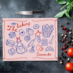 Süße Einzigartige Blaue Rote Backen Doodles Küchen Schneidebrett