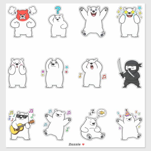 Süße Eisbär-Charakter-Sticker-Pack Emojis Aufkleber (Blatt)