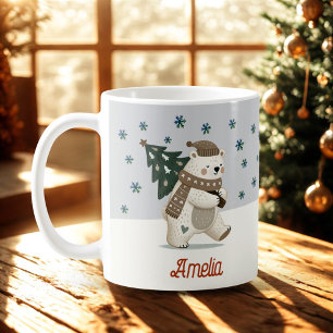 Süße Eisbär-Schneeflocken-Zeichnung Name Weihnacht Kaffeetasse