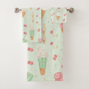 Süße Eiscreme-Kegel Pastell-Mint Sommer Badhandtuch Set