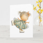 Süße Eislauf-Mädchen-ClipArt-Kunst Karte (Gelbe Blume)