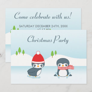 Süße Eislaufende Pinguine Weihnachtsfeier Einladung