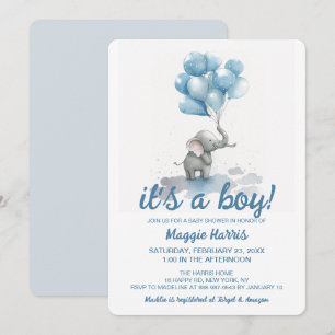 Süße Elefant Blaue Luftballons Es ist ein Junge Ba Einladung