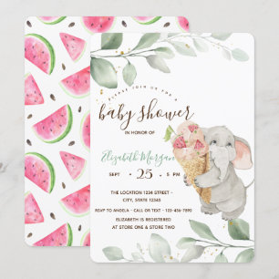 Süße Elefant-Eiscreme-Wassermelone-Baby-Party Einladung