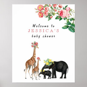 Süße Elefant & Giraffen-Baby-Shower-Willkommenssch Poster