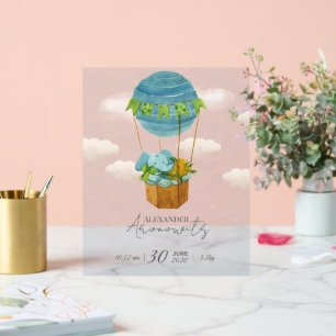 Süße Elefant Heißluftballon Baby Ankündigung Acrylschild