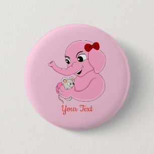 Süße Elefant Mädchen Cartoon-Taste Button