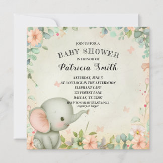 Süße Elefanten-Baby-Party Einladung