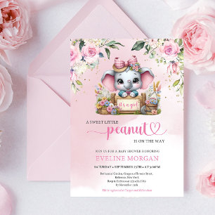 Süße Elefanten-Blumen-Girl-Baby-Party-Einladung Einladung