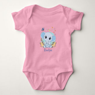 Süße Elefanten Blumen und Schmetterlinge Personali Baby Strampler