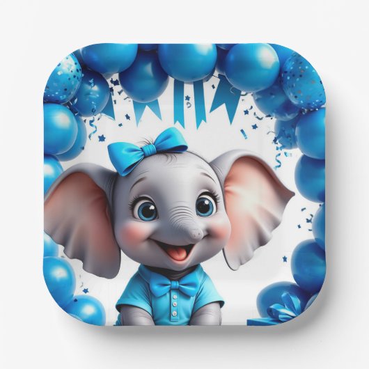 Süße Elefanten-Geburtstagsballons-Party 🐘 Pappteller (Vorderseite)