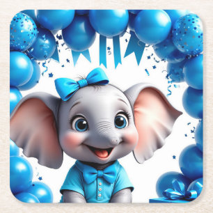 Süße Elefanten-Geburtstagsballons-Party 🐘 Rechteckiger Pappuntersetzer