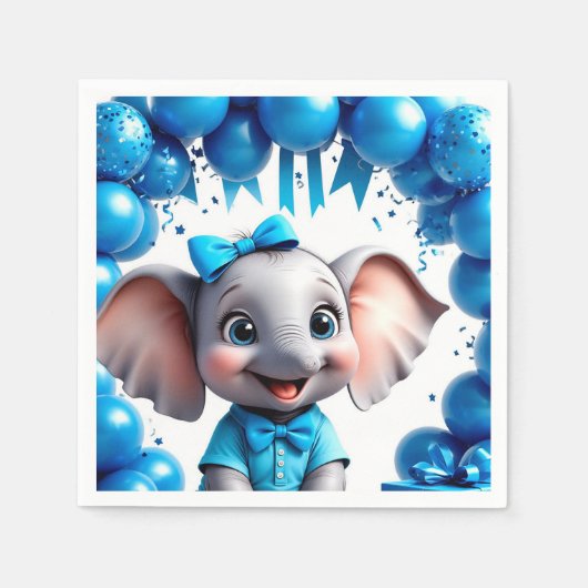 Süße Elefanten-Geburtstagsballons-Party 🐘 Serviette (Vorderseite)