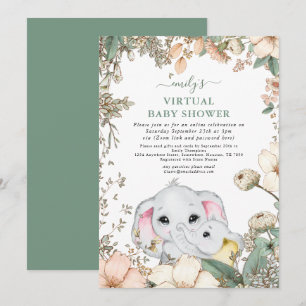 Süße Elefanten Laub Salbei Virtuelle Babyparty Einladung