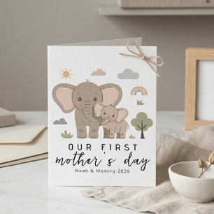 Süße Elefanten-Mama-Baby-Erste-Muttertags-Kunst Karte