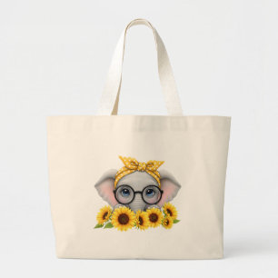 Süße Elefanten-Sonnenblumen-Tasche Jumbo Stoffbeutel
