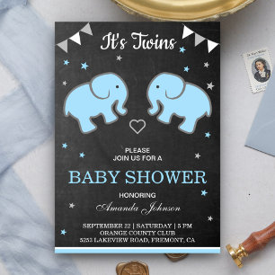 Süße Elefanten Zwillingsjungen Baby Shower Einladu Einladung