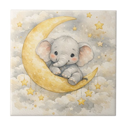 Süße Elefantenmond-Kinderzimmer-Kunst Fliese (Vorderseite)