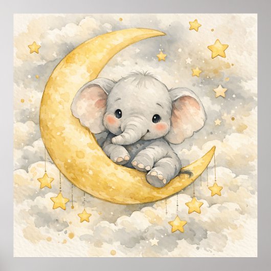 Süße Elefantenmond-Kinderzimmer-Kunst Poster (Vorne)