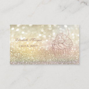 Süße Elegante Bokeh Glitter Cupcake Bäckerei Visitenkarte