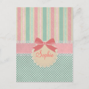 Süße elegante Mädchen trendy vintage Streifen Postkarte
