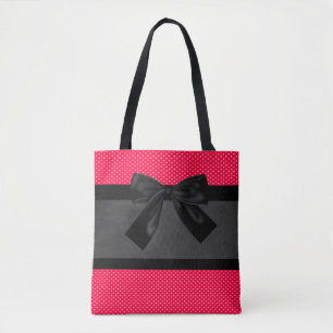 Süße, elegante rote Punkte - schwarze Schleife Tasche