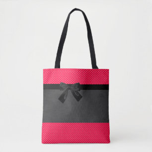 Süße, elegante rote Punkte - schwarze Schleife Tasche