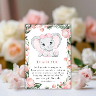Süsse Elephant Blush Pink Bläserchen Girl Babydusc Dankeskarte