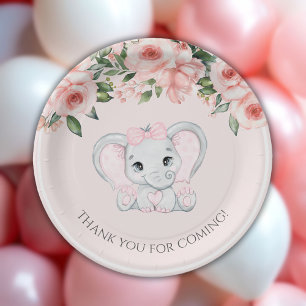 Süsse Elephant Blush Pink Bläserchen Girl Babydusc Pappteller