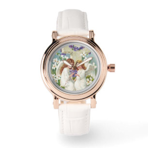 Süße Engel mit Kreuz und Blumen  Armbanduhr