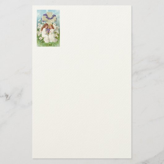 Süße Engel mit Kreuz und Blumen Briefpapier (Vorderseite)