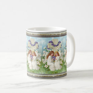 Süße Engel mit Kreuz und Blumen Kaffeetasse