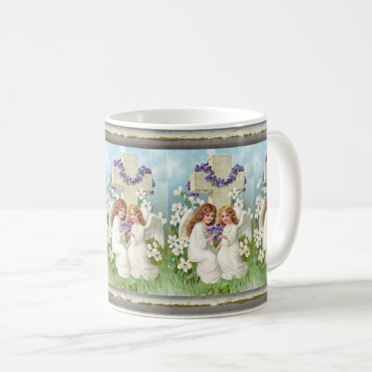 Süße Engel mit Kreuz und Blumen Kaffeetasse (VorderseiteRechts)