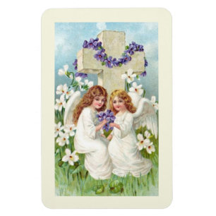 Süße Engel mit Kreuz und Blumen Magnet