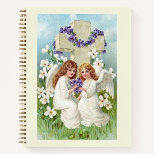 Süße Engel mit Kreuz und Blumen Notizblock (Vorderseite)