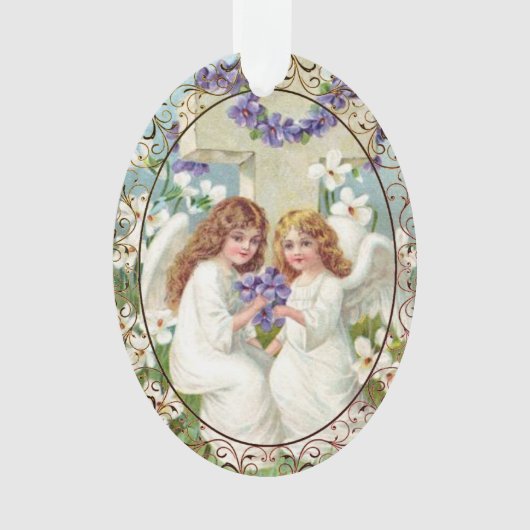 Süße Engel mit Kreuz und Blumen Ornament (Vorderseite)