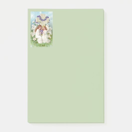 Süße Engel mit Kreuz und Blumen Post-it Klebezettel (Vorderseite)