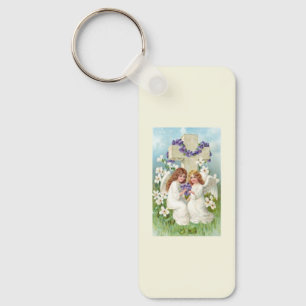 Süße Engel mit Kreuz und Blumen Schlüsselanhänger