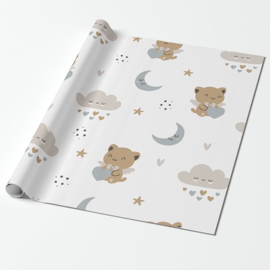Süße Engelkatzen & Wolken (1) Geschenkpapier (Ungerollt)
