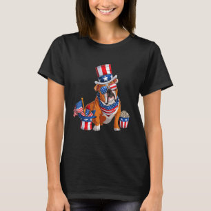 Süße Englische Bulldogge 4. Juli Amerikanische Fla T-Shirt