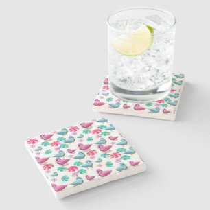 Süße Ente Florales Muster Kawaii Rosa Blaue Enten Steinuntersetzer