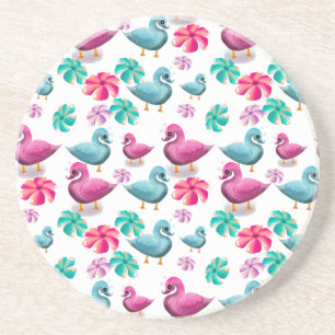 Süße Ente Floralmuster Kawaii Rosa Blaue Enten Getränkeuntersetzer