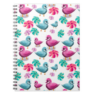Süße Ente Floralmuster Kawaii Rosa Blaue Enten Notizblock