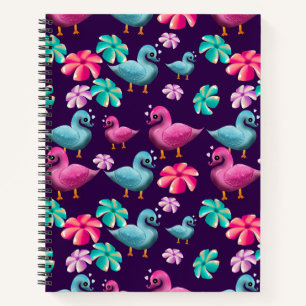 Süße Ente Floralmuster Kawaii Rosa Blaue Enten Notizblock