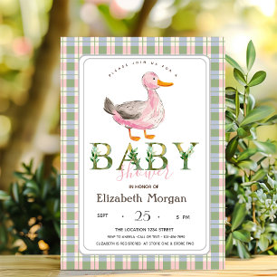Süße Ente Grün Rosa Karo Baby Shower Einladung